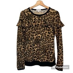 Hailey and Co. Emmy Leopard Print Black Ruffle Long Sleeve Blouse Top Size M